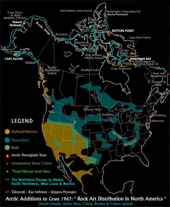 Map 4. Arctic Additions to Grant 1967 "Rock Art Distribution in North America"